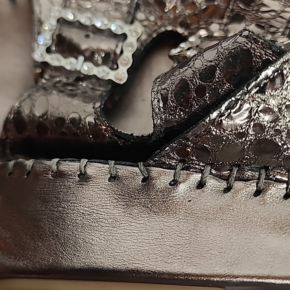 LA PLUME Made In Italy Leather Women's Metallic Slide Sandals Sz 39/US 8/8.5 - Picture 10 of 10